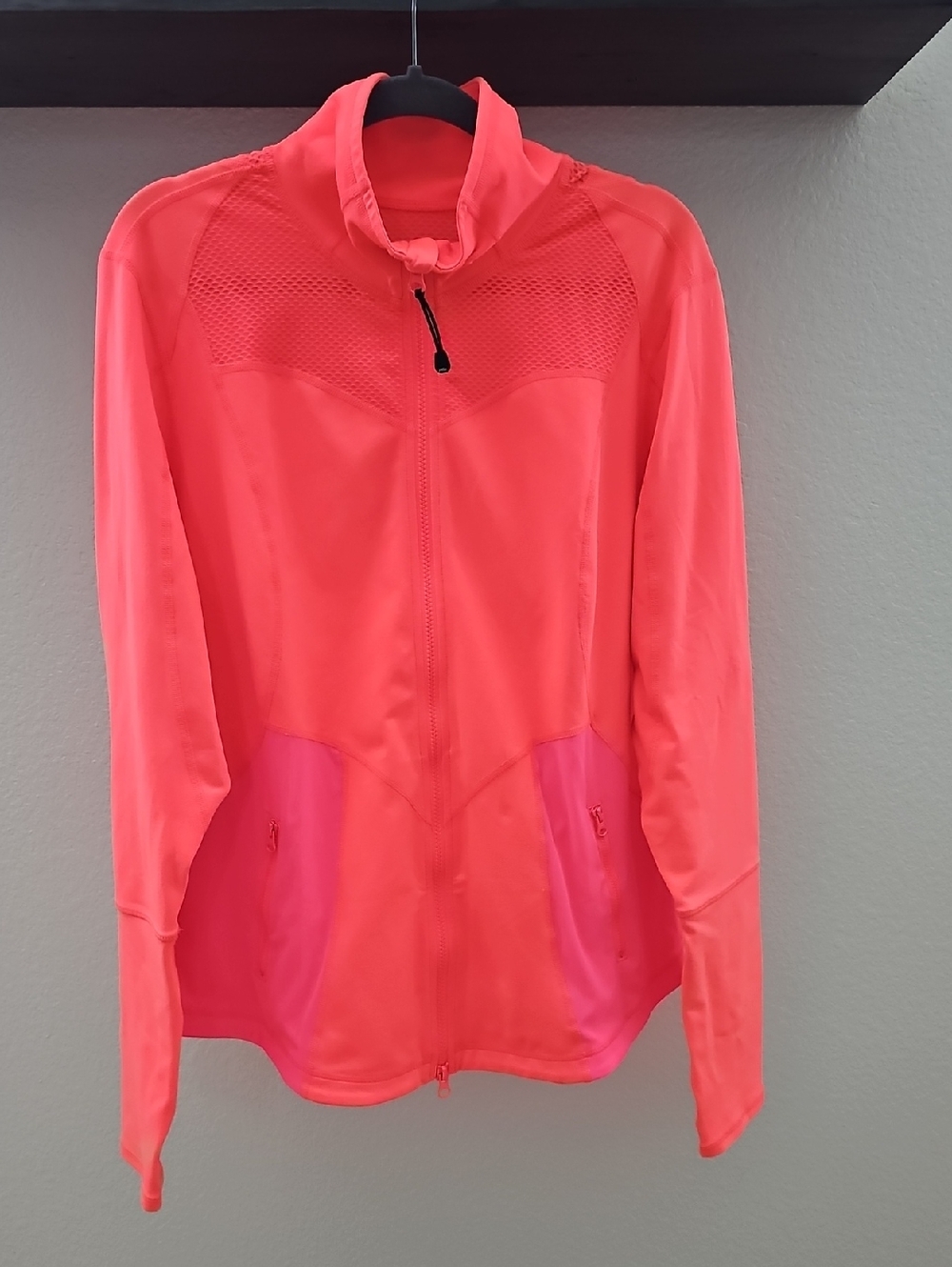 Zella Women's Tangerine Athletic Jacket Zip-Up Pockets Keyhole Sleeves Size 2X